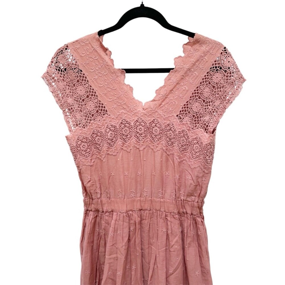 ULLA JOHNSON Savannah Dusty Rose Pink Eyelet Midi Dress Boho Style Size 2 - Picture 4 of 9